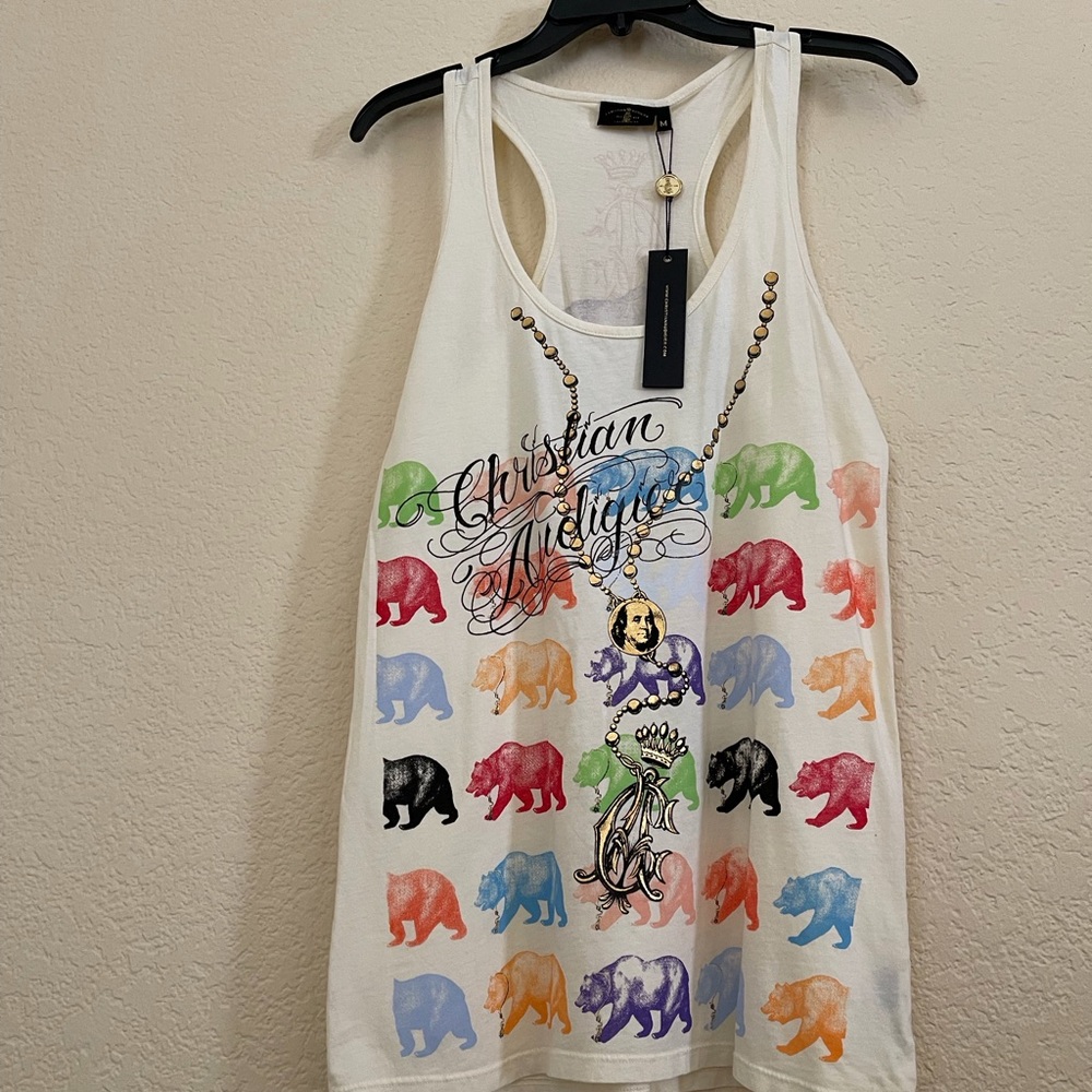 CHRISTIAN AUDIGIER TOP, BEAR PRINT,RACER BACK. Size M